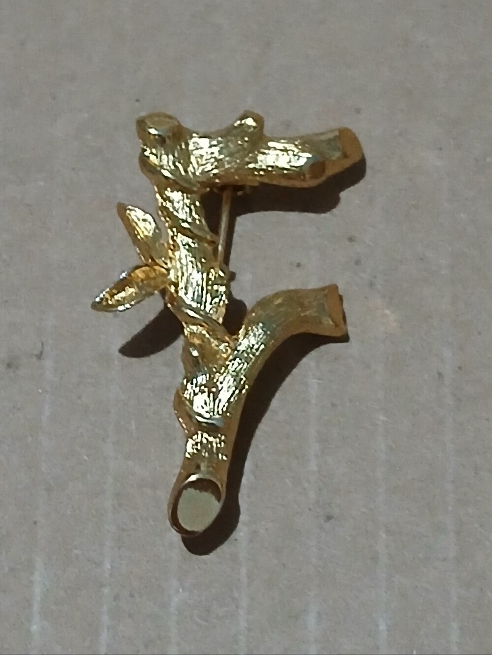 Vintage Sarah Coventry Initial "F" Brooch Gold Tone Branch Leaf Detail
